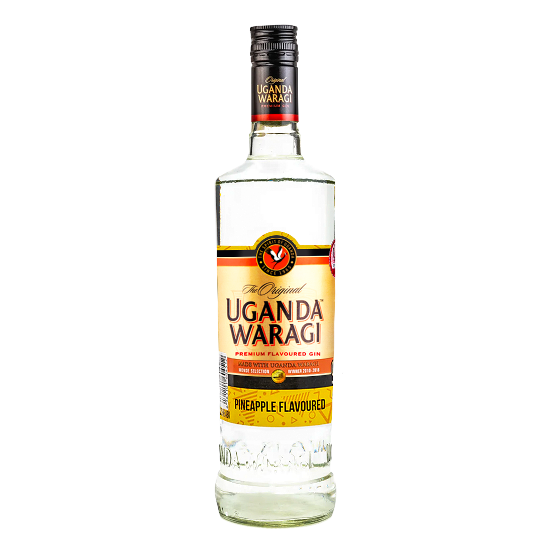 Uganda Waragi pineapple-flavored gin bottle (isolated)
