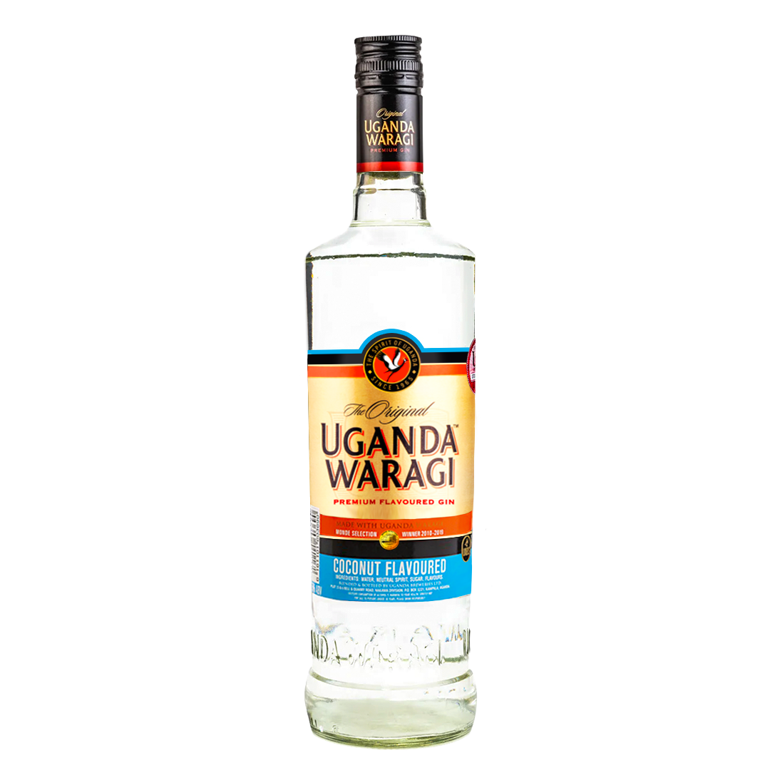 Uganda Waragi coconut flavored gin bottle (isolated)